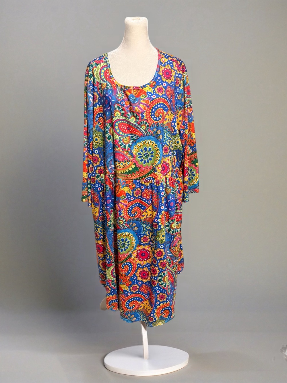 Handmade Vibrant Multicolor Paisley Scoop Neck Women’s Dress